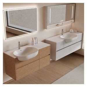 Vente en gros d'hôtel appartement maison mdf meubles de <span class=keywords><strong>toilette</strong></span> flottants en bois fabricant de meubles personnalisés meuble vasque de salle de bain personnalisé - Product Image 1