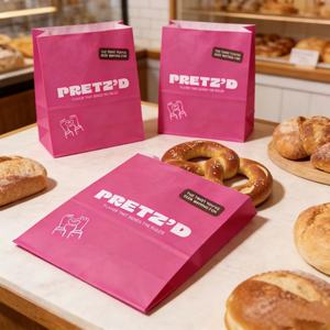 Bolsa <span class=keywords><strong>de</strong></span> Papel Kraft Reciclado con Revestimiento <span class=keywords><strong>de</strong></span> Cera Resistente a la Grasa, Color Rosa, con Logotipo Personalizado, para Pasteles, Galletas, Bocadillos y Papas Fritas - Product Image 1