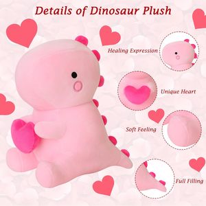 Animal relleno de dinosaurio suave corazón romántico sosteniendo juguetes de peluche Regalo de Cumpleaños de aniversario para ella - Product Image 1