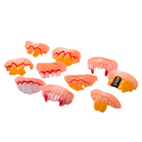Prothèses et dents noires d'Halloween Dents de lapin Blague Drôle en plastique Doux Bretelles Peluche Blague