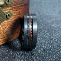 Bague confortable en acier tungstène pour homme, plaquée noir, incrustation de météorite mate de 8 mm, vente en gros de bijoux Ouyuan, nouveauté