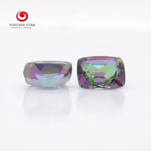 Manufacturer Wholesale Loose Gemstones Colorful Rainbow Cushion Shape Magic Green Color Mystic Quartz