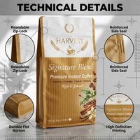 Nouvelle conception, vente en gros, sacs à café écologiques à fond plat, imprimés sur mesure pour les grains torréfiés, avec fermeture éclair et valve unidirectionnelle
