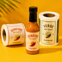 Étiquettes personnalisées imprimées directement en usine pour bouteilles de condiments, autocollants durables et imperméables pour emballages alimentaires de sauces piquantes