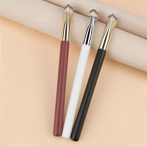 Half <b>Round</b> Wine Red Synthetic Hair Custom Logo Luxury Single Private Label Concealer <b>Brush</b> with Wood Handle for Cheek Use - Product Image 5