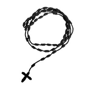 Mecrt Trendy Religious Rosary Necklace Handmade Multicolor Knotted Cross Handwoven Bamboo <b>Chain</b> for Children's Anniversary - Product Image 6