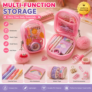 Ensemble de papeterie mignon avec ours et pochette transparente - Fournitures scolaires <span class=keywords><strong>kawaii</strong></span> pour enfants, cadeau, ensemble de carnet portable et de trombones - Product Image 3