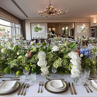 Décoration de mariage très vendue, art floral, hydrangea vert, rose artificielle en soie, chemin de table, arrangement de haute qualité, centre de table