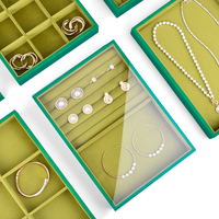 Jinsky usine bijoux plateau citron vert velours bijoux présentoir plateaux anneau boucle d'oreille plateau avec couvercle transparent