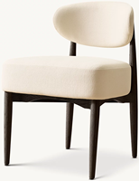 Chaise d'appoint de luxe de style mid-century, rembourrée en tissu, dossier profilé, coussin épais, pieds fins en chêne, support en métal, chaise de salle à manger