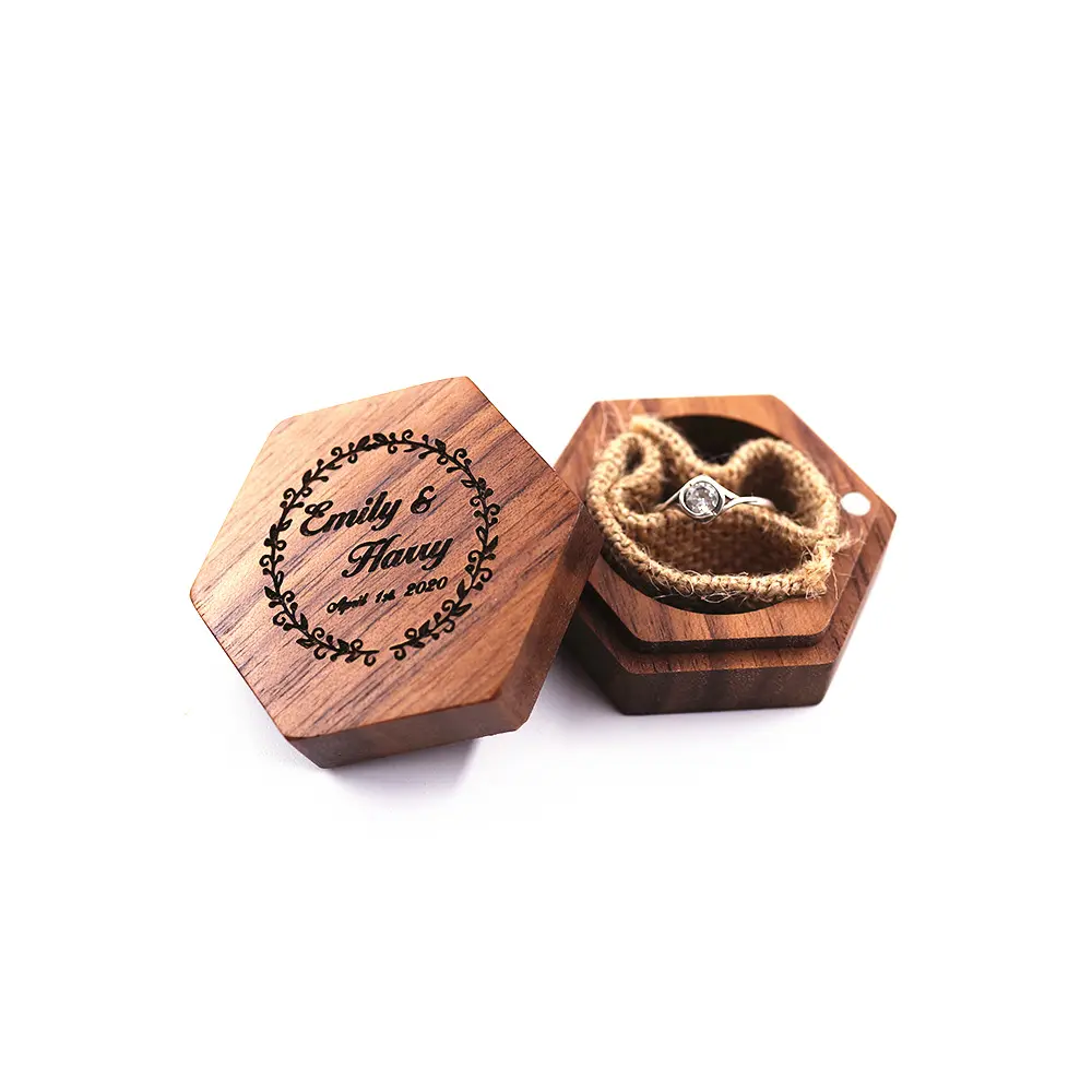 Solid wood black walnut wedding ring jewelry packing box honeycomb hexagon gift packaging storage box customized LOGO