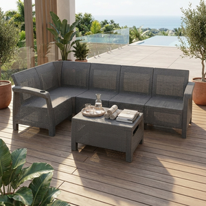 Set Divano Angolare Moderno <span class=keywords><strong>da</strong></span> Esterno a 5 Posti a Forma di L in Plastica PP, Arredamento <span class=keywords><strong>da</strong></span> <span class=keywords><strong>Giardino</strong></span> in Resina Resistente alle Intemperie per Patio - Product Image 3