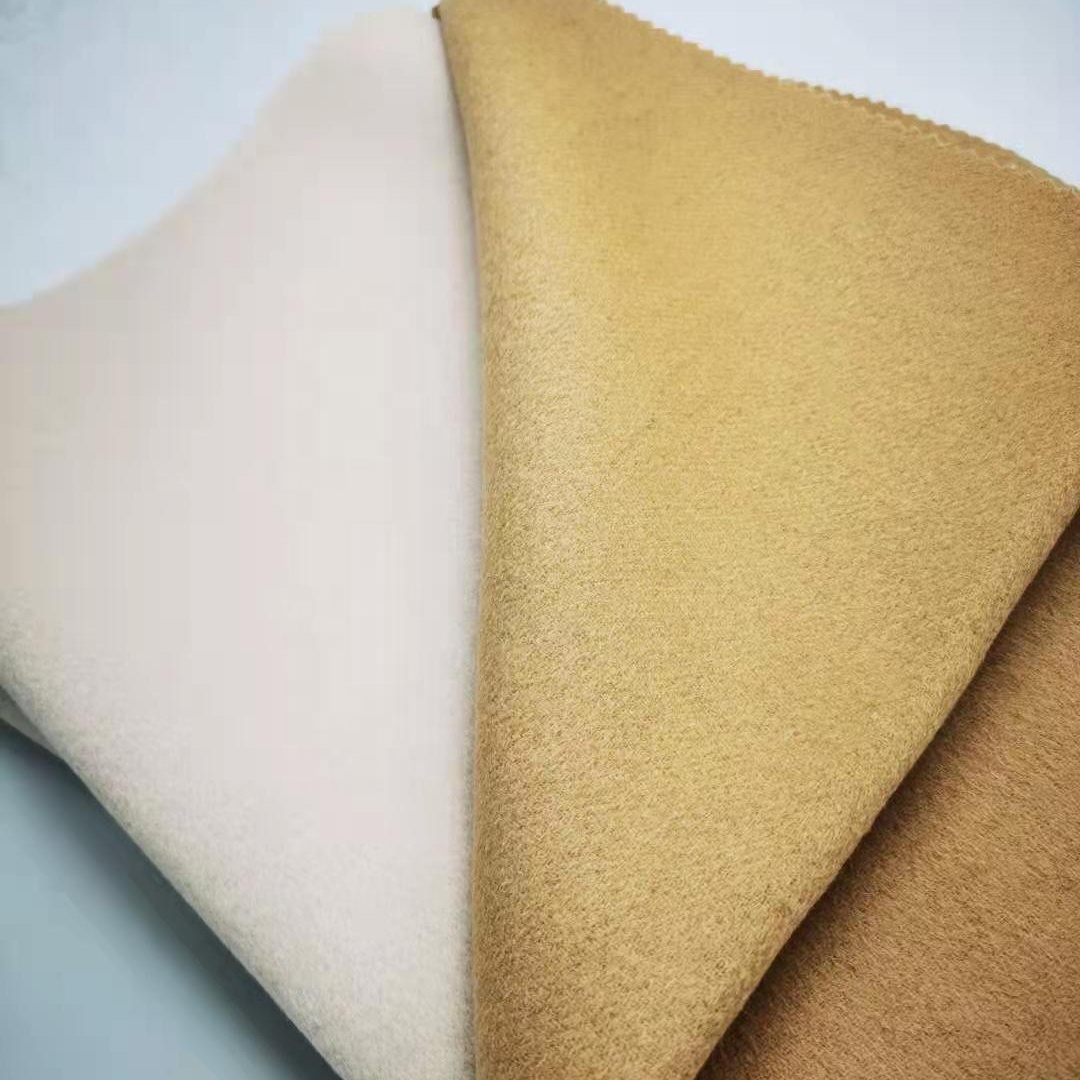 ready to ship light beige camel 10%cashmere 90% wool 850g/m double face woolen fabrics for winter coat