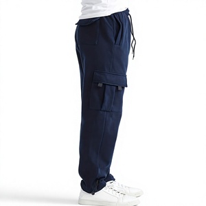 Men's Navy Blue Cargo Sweatpants Plus Size Drawstring Waist Loose Fit Casual Autumn Breathable Premium Quality Cotton Knitted - Product Image 4
