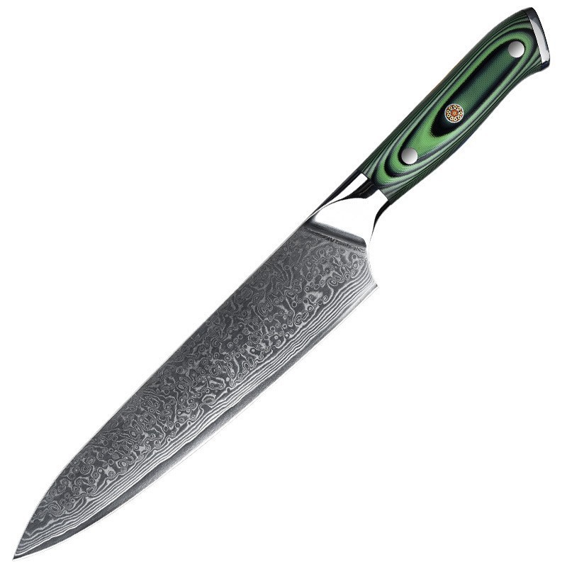 Damascus chef knife (green handle)