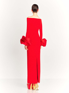 Elegante Abito da Sera Stile Europeo Monospalla a Maniche Lunghe <span class=keywords><strong>con</strong></span> Volant e <span class=keywords><strong>Spacco</strong></span>, Modello Corsetto - Product Image 4