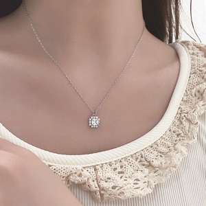 S925 Sterling Silver Sugar <b>Cube</b> Necklace Geometric Pendant Clavicle Chain <b>Light</b> Luxury Jewelry for Women Gift - Product Image 2
