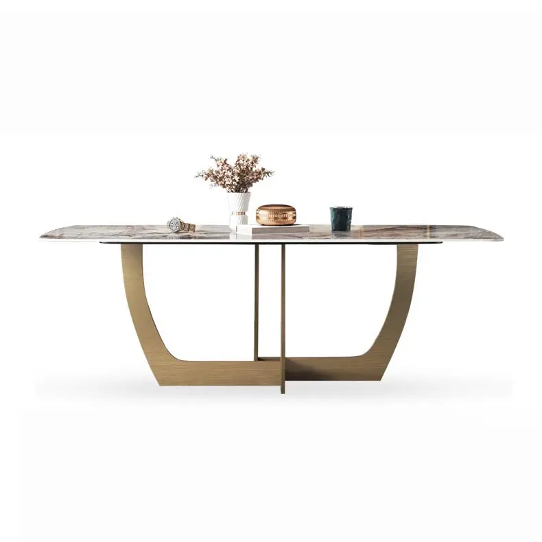 New Design Dinning Table Set Marble Stone Top Stainless Steel Dining Room Tables Modern Luxury Home Furniture Restaurant Hotel