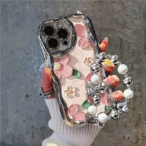 Tranh Sơn Dầu Hoa Hạt Bowknot Vòng Đeo Tay Mạ Điện TPU Điện Thoại Bìa Trường Hợp Đối Với iPhone 7 8 <span class=keywords><strong>X</strong></span> XR XS 11 12 13 14 15 16 Pro Max - Product Image 2