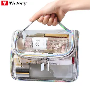 Kantung makeup nilon transparan pvc tas kosmetik kustom bening pvc tas kosmetik toilet kantung makeup bening