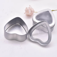 Boîte en fer blanc argenté en gros avec fenêtre, en forme de cœur, pour bougies, conteneur personnalisé avec logo, pour crème cosmétique, produits ménagers