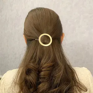 Q & Y – épingle à cheveux ronde brossée en alliage métallique doré, Simple, mode coréenne, cercle géométrique évidé, Clips à cheveux brillants et polis