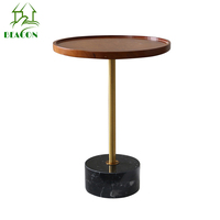 Table basse d'appoint de salon en bois rond avec plateau en noyer vintage de luxe et base en marbre, petite table de café pour la maison - Offre Spéciale