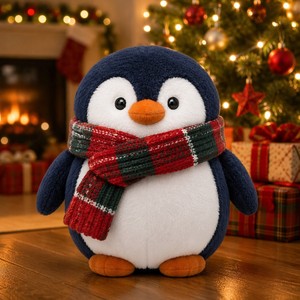 Gewichteter Königspinguin Plüschtier mit gestickten Details, weicher, flach liegender Arktischer Plüsch für Angstlinderung und Winterdekoration - Product Image 1