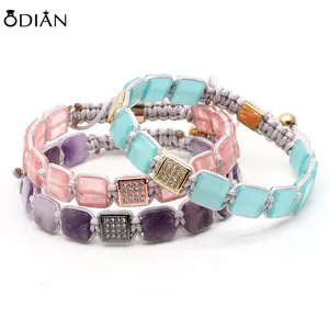 Odian Jewelry natural square flat tiger eye beads stone man women adjustable bracelet for yoya bracelet gift