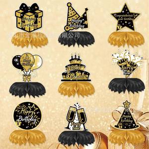 Black And Gold Birthday Honeycomb Table <b>Decorations</b> Die Cut <b>Paper</b> <b>Party</b> Props For Birthday Celebration - Product Image 3