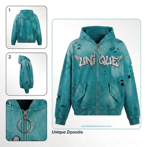 Custom 450gsm Heavyweight Cotton Hoodie Men's Streetwear Boxy Fit Vintage Faded Distressed Raw Edge Pullover Hooded Sweatshirts - Product Image 4