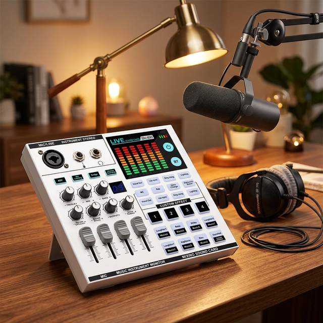 RGB Noise Cancelling Sound Card Audio Mixer Home Studio Kit 48V for Podcast External Interface Professional Audio Interface