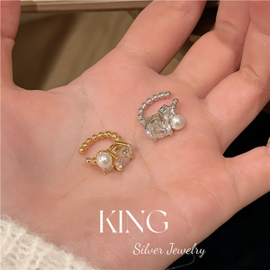 King Silver Jewelry <b>Cuff</b> <b>Earrings</b> S925 Sterling Silver Gold Plated Pearl Diamond Party Fashion - Product Image 3