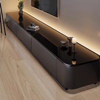 Meuble TV moderne noir haut de gamme en bois pour salon, idéal pour petits appartements, design étroit et sur pied