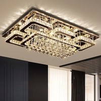 Lámpara de cristal sencilla para sala de estar, lámpara de techo LED cuadrada dorada de lujo para dormitorio principal, iluminación para toda la casa
