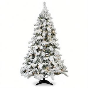 Árbol de Navidad Artificial Flocado ZSW de 8 pies con Alambre de Memoria, Luces Blancas Cálidas, Decoración Interior, Tamaño 180 cm - Product Image 1