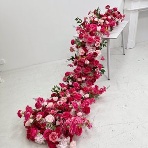 Fila <span class=keywords><strong>di</strong></span> <span class=keywords><strong>Fiori</strong></span> Artificiali Rosa e Rossi con Sfera Floreale, Set per Tavolo da Matrimonio con Sfondo Floreale, Decorazione per Arco e Scaffale - Product Image 1