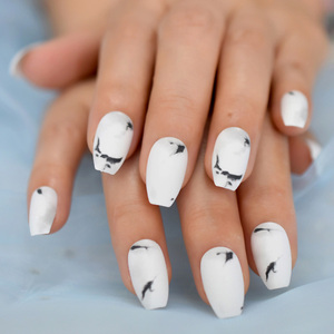 <span class=keywords><strong>Faux</strong></span> ongles en forme de cercueil, nouveaux produits, design <span class=keywords><strong>marbre</strong></span> blanc, couverture complète, beauté pour fille, ongles artificiels mats de taille moyenne - Product Image 2