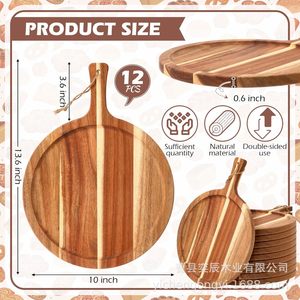<b>Wooden</b> Round Cutting Board With Handle 34.5x25.4x1.5cm For Bread Fruits Steaks Wall Mounted Chopping <b>Block</b> - Product Image 2