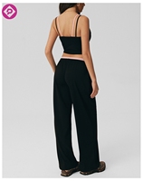 Nouvel Arrivage Ensemble de Yoga et Pilates pour Femme à Pois avec Logo Personnalisé, Haut Court Sexy à Bretelles Fines et Pantalon Large