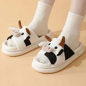 Creative Design Linen Highland Cow Animal Slippers Fashion Casual Cute Cartoon Slippers Cow Slippers Unisex