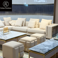 Luxuriöses L-förmiges Ecksofa-Set Beige Gepolstertes Großes Ecksofa Mit Einzelnen Sesseln für Villa-Wohnzimmer