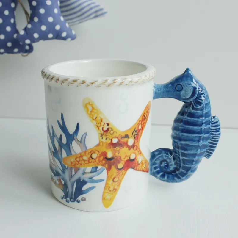 3D kreative Seepferdchen geformte Handgriff Kaffeetassen benutzer definierte Logo 8oz 11oz 12oz 16oz Keramik becher