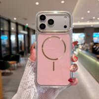 Coque de téléphone magnétique antichoc transparente avec protection d'objectif à grande fenêtre électroplaquée pour iPhone 15 14 13 12 16 17 Pro Max