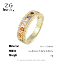ZG Vintage Bunter Zirkon Breiter Ring Vergoldet Statement-Ring mit Gewelltem Rand für Partys
