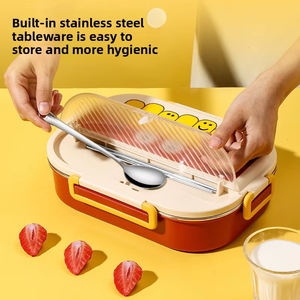 BPA 프리 1500ML 귀여운 햄버거 디자인 학생 도시락 가방 세트 (보온 기능 포함, 어린이용, 칩스 프린팅) - Product Image 3