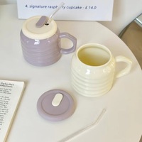 Taza de agua de pajita de cerámica de gran capacidad de 580ml, tapa de taza de acompañamiento de amigo de cumpleaños de dibujos animados de Color contrastante Ins