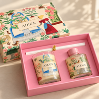 AIKUN Ensemble diffuseur à bâtonnets et bougie parfumée, design personnalisé, motif jardin, couleurs assorties, pour décoration et cadeau, pour chambre