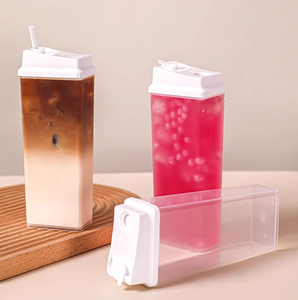 Vente directe d'usine, gobelets en <span class=keywords><strong>plastique</strong></span> PP épais de 500 ml avec couvercle, bouteille de jus rectangulaire avec logo personnalisé, bouteille sans BPA avec bouchons - Product Image 6