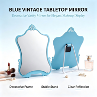 Miroir de maquillage de style baroque personnalisable, cadre en métal de haute qualité avec support pliable, miroir de table pour salons de beauté